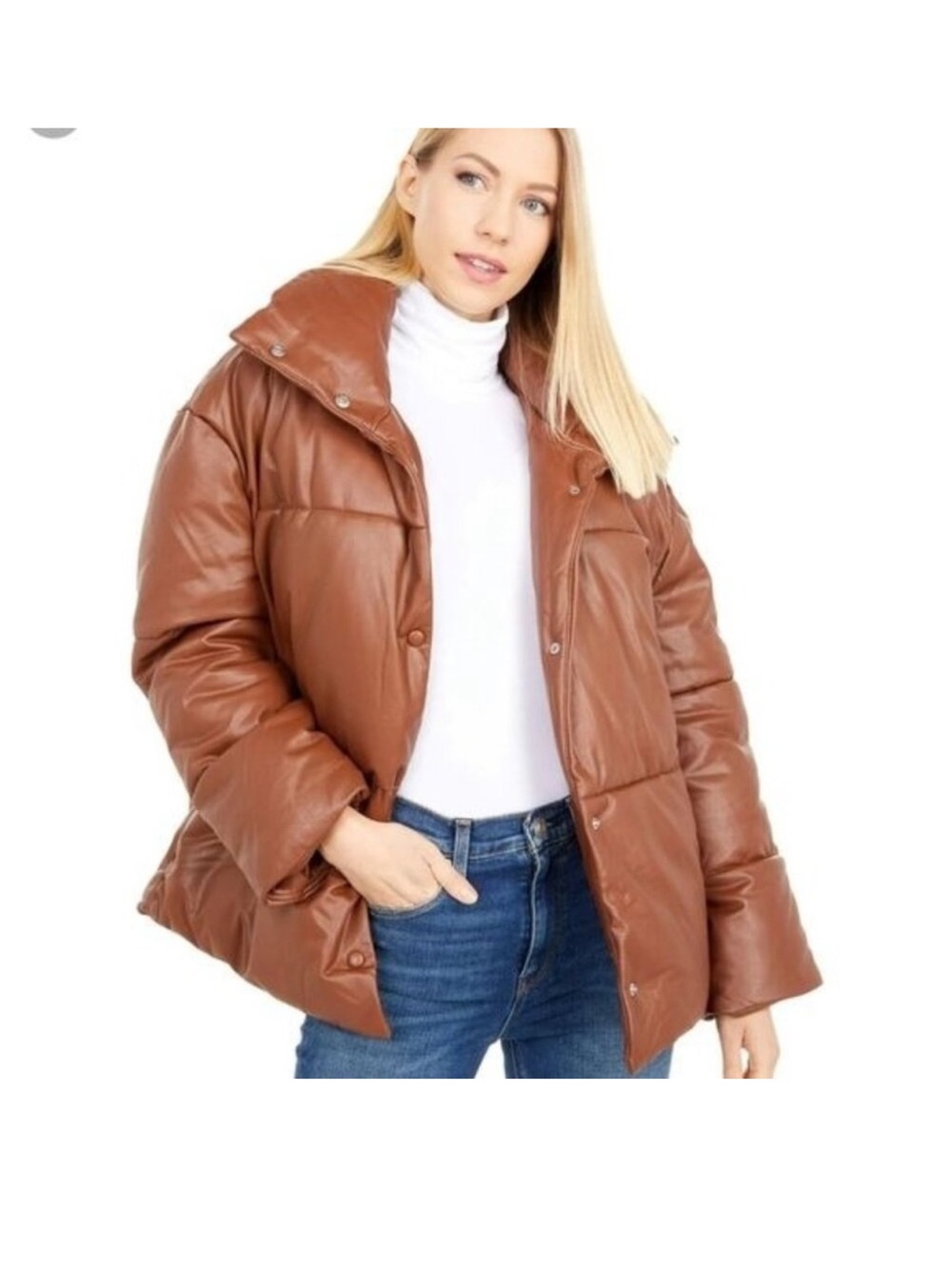 Avec Les Filles Faux Leather Puffer Jacket